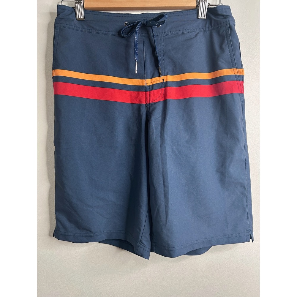 Fair Harbor Mens Blue Orange Striped Board Shorts Swim Trunks Sz Small Beach